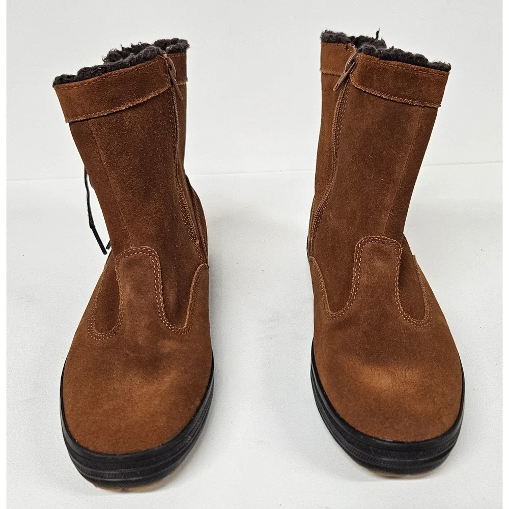 Keds Womens Brown Suede Faux Fur Lined Ankle Boots Velvet Lace Side Zip 8.5